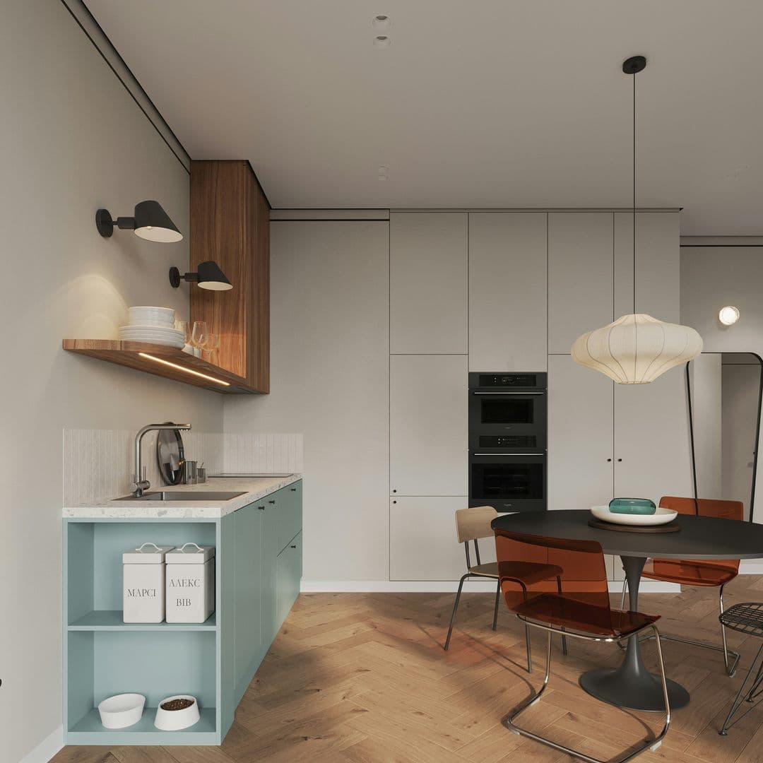 Teeküche mit Küchenzeile in Mint