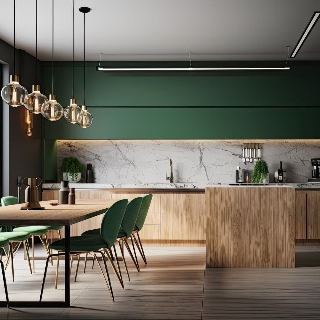 Küche in Grün und Holzoptik